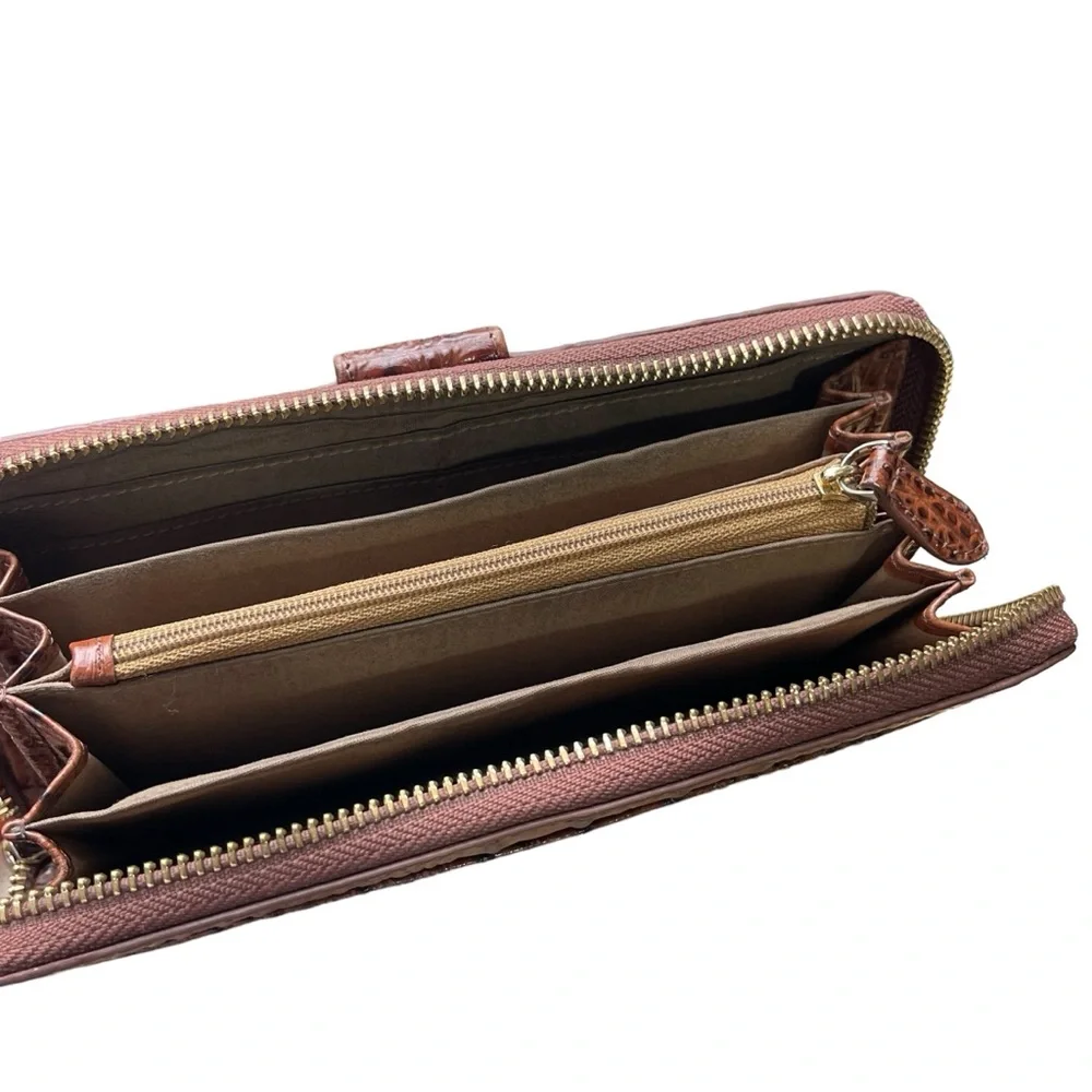 Rioni Isla Button Zip Croc Embossed Leather Wallet